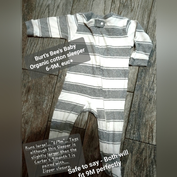 Burt's Bee's Baby & Carter's 9M Sleepers- Euc! - Picture 6 of 8